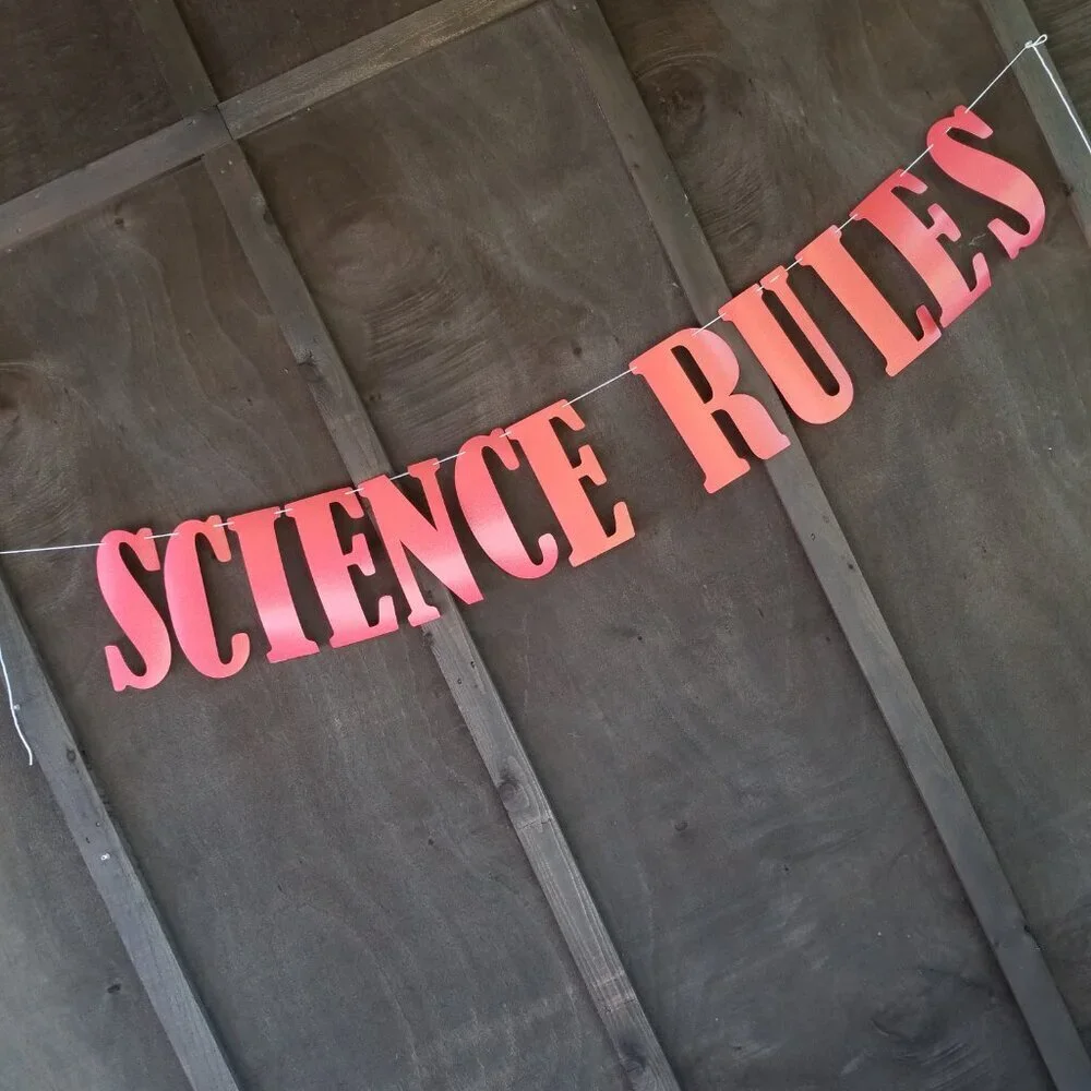 SCIENCE RULES- Paper Banner, Glitter, Coral Orange